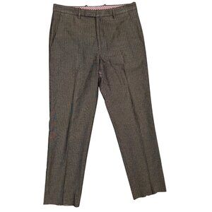 ETRO Milano Cotton Linen Dress Pants Striped Trousers Made in Italy Brown 34x32